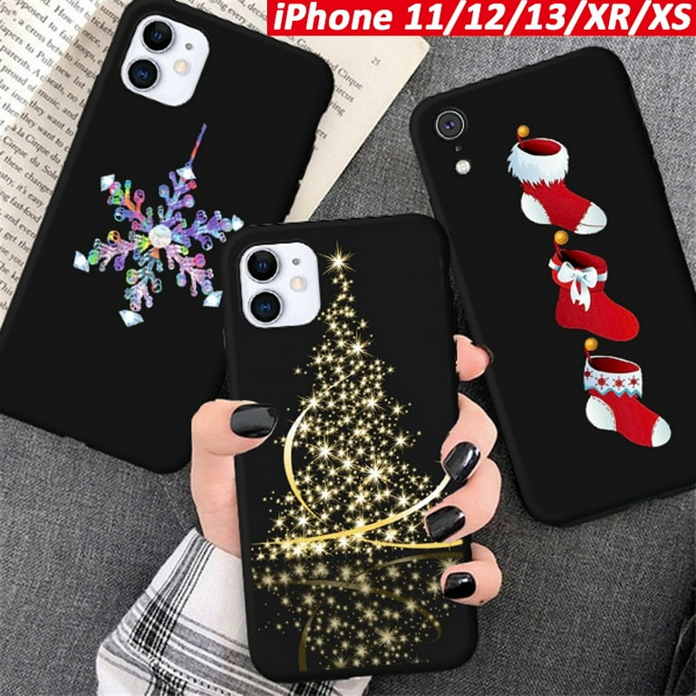 Black Gold Xmas Santa Christmas Tree Socks Snowflake Phone Coque Case For  iPhone 11,iPhone XS Max X XR Fundas Cover for iPhone 13 Mini Case 13 12 Pro  Max Mini 12 Case 