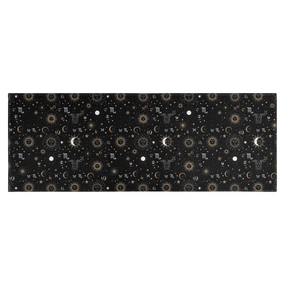 Black Gold Zodiac Sun Moon Pattern Kitchen Rug Mat,Kitchen Runner Rugs Non Skid Washable,Decorative Kitchen Floor Mats for Kitchen,Sink,Laundry,17"X47"