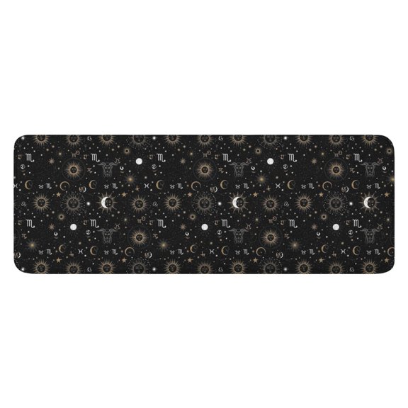 Black Gold Zodiac Sun Moon Pattern Kitchen Rug Mat,Kitchen Runner Rugs Non Skid Washable,Decorative Kitchen Floor Mats for Kitchen,Sink,Laundry,17"x47.2"