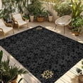 thumbnail image 1 of Black Golden Floral Outdoor Rug for Patio/Deck/Porch, Non-Slip Large Area Rug 3 x 5 Ft, Modern Abstract Art Spring Flowers Indoor Outdoor Rugs Washable Area Rugs, Reversible Camping Rug Carpet Runner, 1 of 8