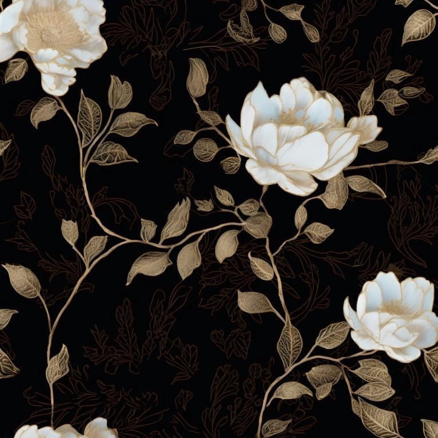 Black Golden Floral Peel and Stick Wallpaper Flowers Contact Paper 17.5"x118" Self Adhesive Waterproof Vintage Dark Wall for Shelf Liner Cabinet Decor