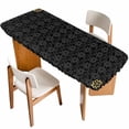 thumbnail image 1 of Black Golden Floral Table Cloths for 8 Foot Rectangle Tables, Modern Abstract Art Spring Flowers Patio Waterproof Elastic Fitted Tablecloths, Washable Rectangular Table Cover for Camping, 1 of 8