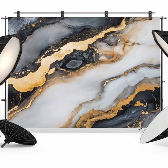 Black Golden Marble Backdrop for Photoshoot,Photography Photo Studio Background Wall Backdrop,Modern Ink Painted Abstract Back Drop Banner Panel for Portraits Wedding Live Streaming Decor 10x8Ft