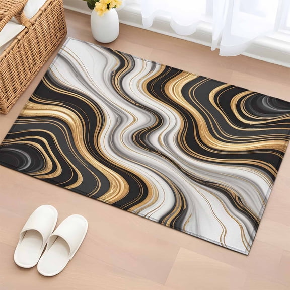 Black Golden Marble Bathroom Mats 2x3 FT,Non Slip Small Kitchen Mat,Gray White Ombre Abstract Texture Washable Soft Backed Front Door Throw Rugs Non-Shedding Indoor Outdoor Doormat for Entryway Sink