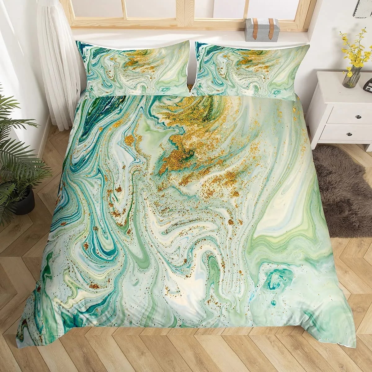 Black Golden Marble Duvet Cover Set Gold Giltter Bedding Sets Grey