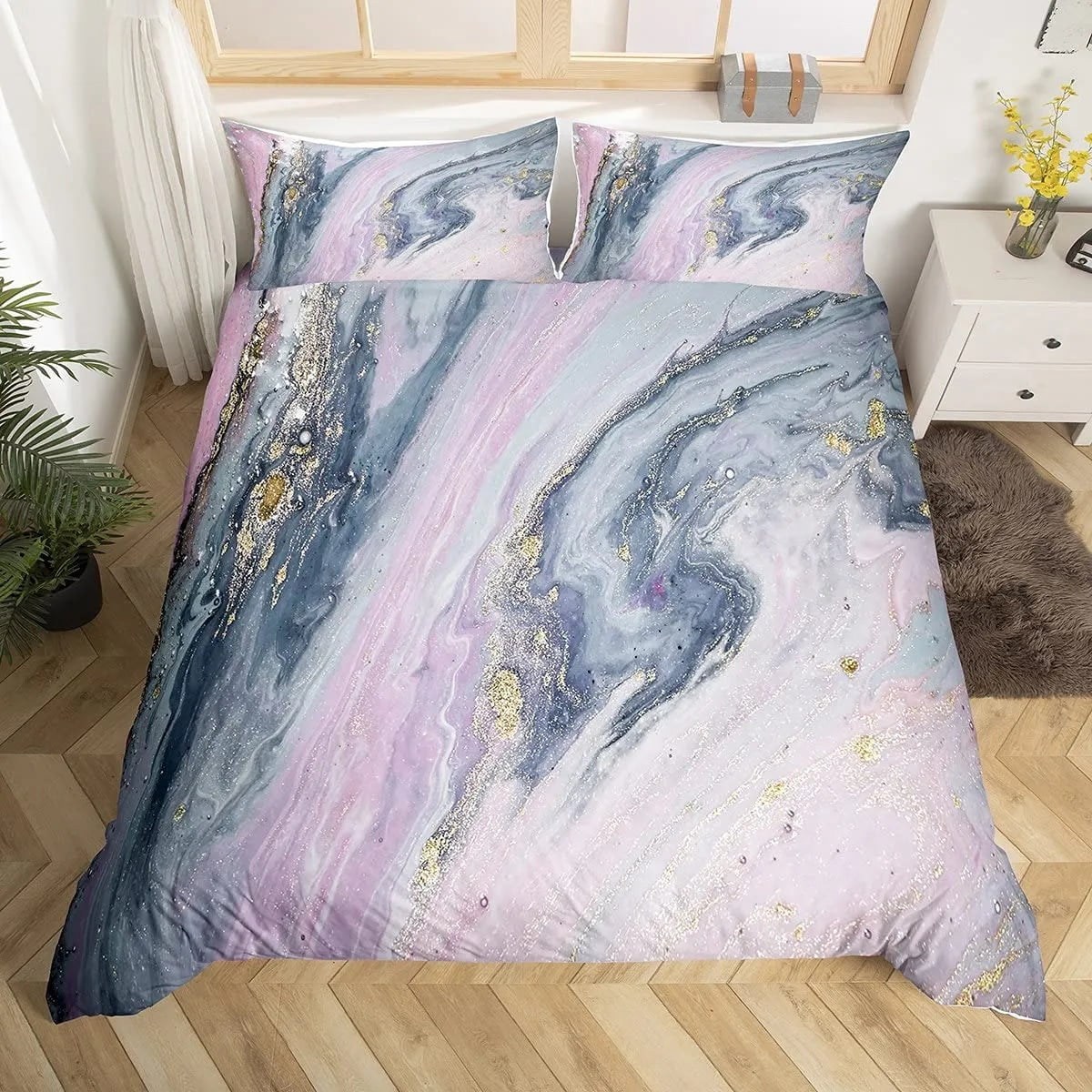 Black Golden Marble Duvet Cover Set Gold Giltter Bedding Sets Grey