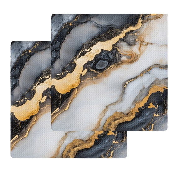 Black Golden Marble Kitchen Dish Towels for Drying Dishes Set of 2 ...