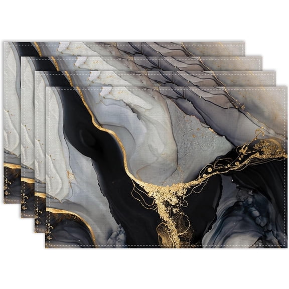 Black Golden Marble Placemat Set of 4, 12x18 Inch Rustic Stripe Texture Pattern Printing Abstract Modern Coffee Table Mats Home Outdoor Party Kitchen Dining Table Decoration