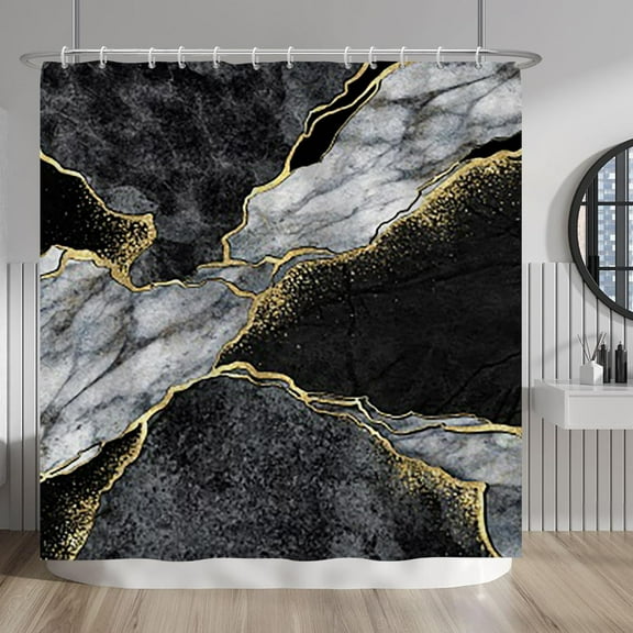 Black Golden Marble Shower Curtain Modern Abstract Luxury Texture Shower Curtains Decorative for Bathroom Waterproof Fabric Shower Curtain with Hooks 72x72 Inches
