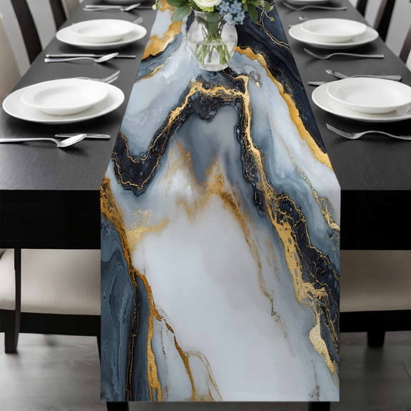 Black Golden Marble Table Runner 36 Inches Long, Modern Ink Painted Aesthetics Kitchen Coffee Dining Table Decoration for Home Party Birthday Wedding Home Decor 13x36 Inches