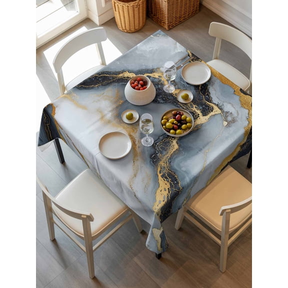 Black Golden Marble Tablecloth Square Table Cloth 54x54,Waterproof Outdoor Table Cloth Covers Decorative Table Protector ,Modern Ink Painted Aesthetics Washable Table Cover for Kitchen Dinning Party