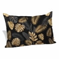 thumbnail image 1 of Black Golden Palm Leaf Pillow Covers, Linen Long Throw Pillow Case, Tropical Plant Modern Luxury Holiday Pillow Protector Decorative Cushion Cover for Living Room/Bedroom 12" x 20", 1 of 8