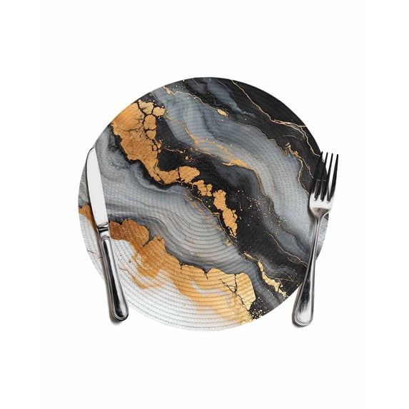 Black Golden Round Placemats for Dinning Tables,Heat-proof Braided ...