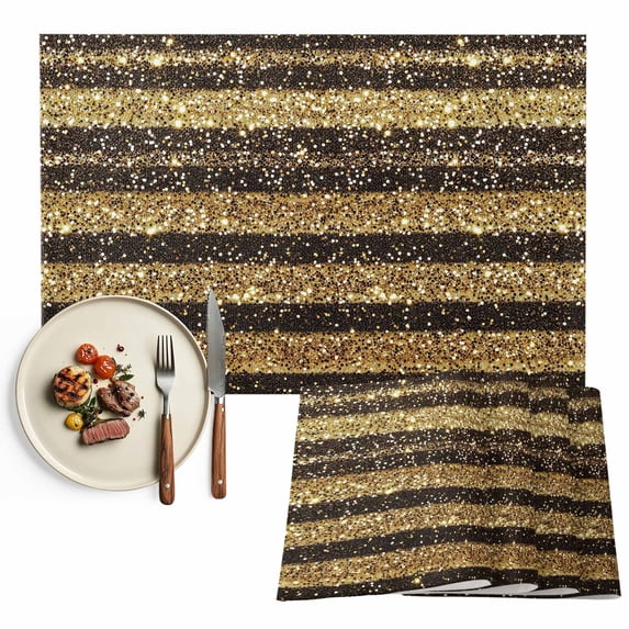 Black Golden Striped Placemats Set of 4, Luxury Farmhouse Stripes Washable Wipeable Table Mats for Dining Tables, Indoor Outdoor Kitchen Place Mats for Holiday Party Table Decor