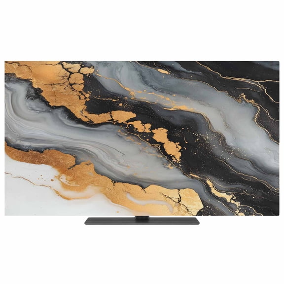 Black Golden TV Dust Cover,Stretchable TV Screen Desktop Computer Protector Cover,Marble Aesthetics Modern Ink Painted Television Dustproof Slipcover Indoor Outdoor for 19–24 Inch Flat or Curved TVs