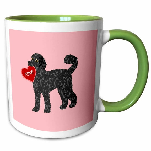 3drose, Black Goldendoodle Labradoodle Valentine Xoxo Dog, 11oz Two-tone Green Mug