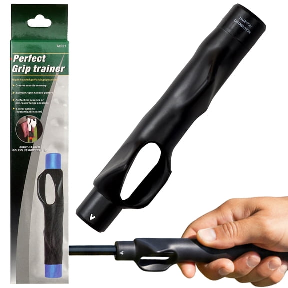 Black Golf Grip Trainer, Grip Trainer Golf, Grip Trainer Golf Club Attachment For Hand Positioning Improvement On Golf Club, Hampton Distribution