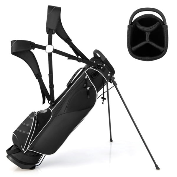 Black Golf Stand Bag 3-Way Dividers Polyester Lightweight with 4 Zipper Pockets for Travel