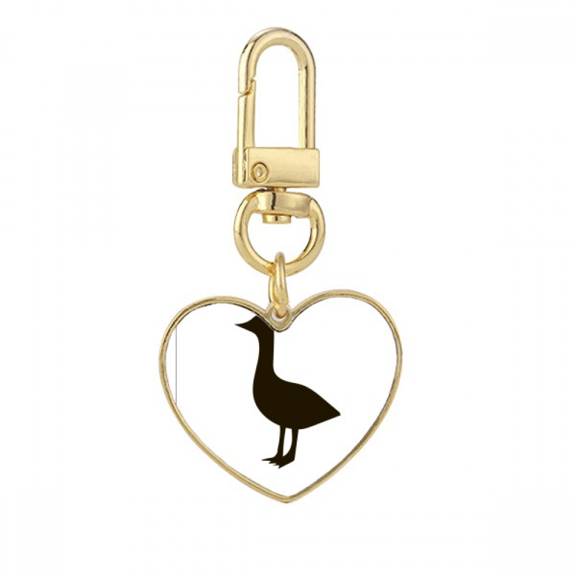 Black Goose Cute Animal Portrayal Gold Heart Keychain Metal Keyring Holder