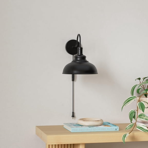 Black Gooseneck Industrial Wall Sconces E26 Base with Plug in Wall Lamp Dimmer Switch Vintage Style Wall Light Fixture for Farmhouse Bedroom Bedside Nightstand Headboard Porch Garage of 2 Set Packs