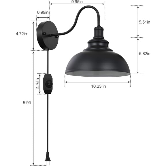 Black Gooseneck Industrial Wall Sconces E26 Base with Plug in Wall Lamp Dimmer Switch Vintage Style Wall Light Fixture for Farmhouse Bedroom Bedside Nightstand Headboard Porch Garage of 2 Set Packs