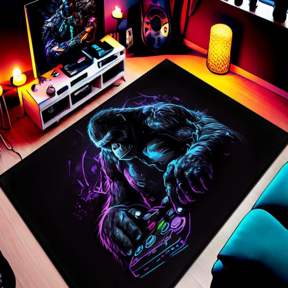 Black Gorilla Gaming Rug - Ideal for Boys' Gamer's Bedroom,Perfect for E-Sports Game Room or Gamer Boy Bedroom Room 80x60in