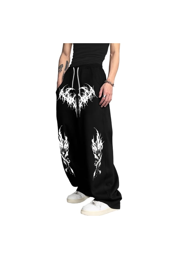 Black Goth Men Wide Leg Joggers Y2K Clothes Men Joggers Bottoms Open Hem Gym Trousers Baggy Oversized Sweatpants, Streetwear for Casual Outings & Workout Sessions