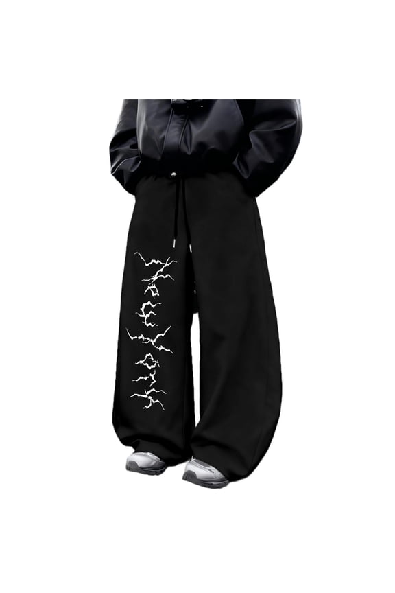 Black Goth Men Wide Leg Joggers Y2K Clothes Men Joggers Bottoms Open Hem Gym Trousers Baggy Oversized Sweatpants, Streetwear for Punk Outfits & Jogging Use