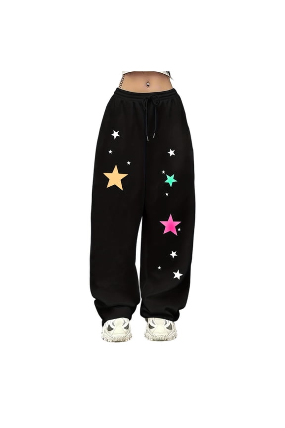Black Gothic 2000s Clothing for Women Y2K Graphic Sweatpants Low Rise Sweatpants Women Y2K Workout Clothes Versatile Multi-Occasion Casual Pants