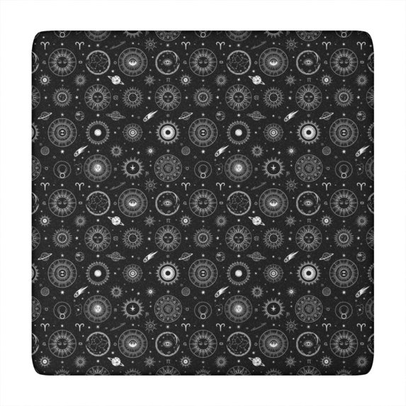 Black Gothic Astrology Symbol Pattern Square Fitted Tablecloth with Elastic Edge,Square Table Cover,Washable Elastic Table Cover for Home Kitchen Party Decor 34"x34"