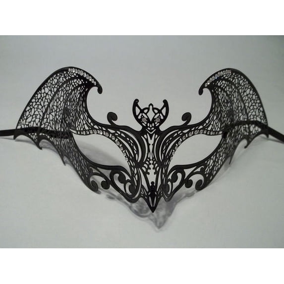 Black Gothic Bat Laser Cut Venetian Mask Masquerade Metal Filigree Halloween