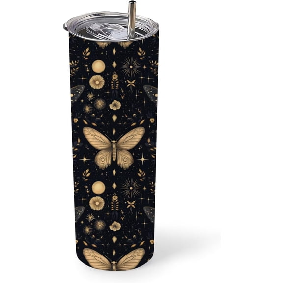 Black Gothic Butterfly tumbler with lid and straw 20 oz insulated tumbler cups Black Gothic Butterfly insulated travel coffee mugs for women cute sippy cups stainless insulated travel cups