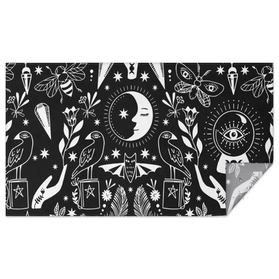 Black Gothic Cat Bee Pattern Rectangle Tablecloth 60"x102",Waterproof Polyester Rectangle Table Cloth, Wipeable Spillproof Polyester Tablecloth for Dining, Camping, Indoor and Outdoor