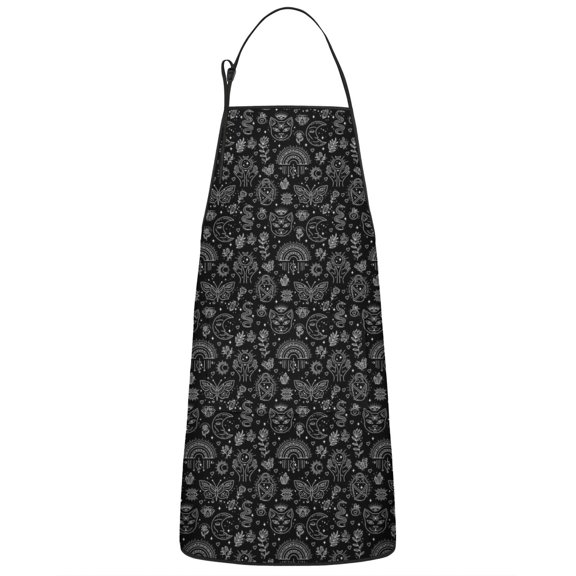 Black Gothic Cat Butterfly Rainbow Pattern Apron-Garden Aprons for Women with Pockets-Cotton Linen Waterproof Kitchen Cooking Gardening Aprons Adjustable for Kitchen,Cooking,BBQ and Salon 33x27 Inch