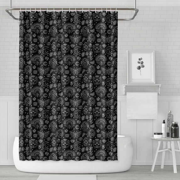 Black Gothic Cat Butterfly Rainbow Pattern Shower Curtain 72"x72" ,Bathroom Decorative Shower Curtains Set with 12 Hooks,Modern Waterproof Washable Shower Curtain