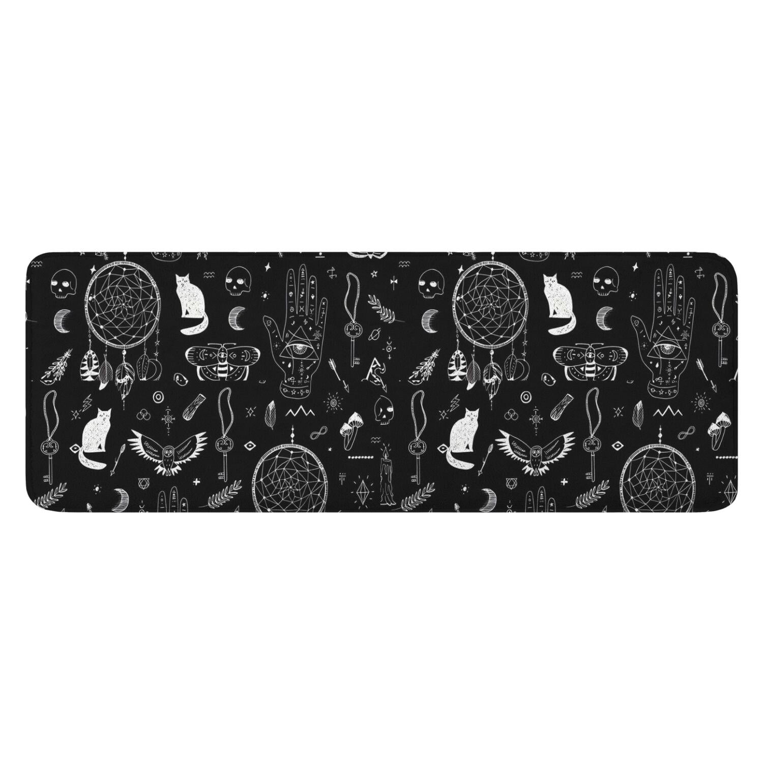 Black Gothic Cat Dreamcatcher Pattern Kitchen Rug Mat,Kitchen Runner ...