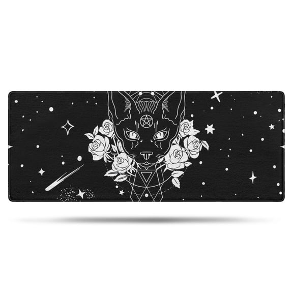 Black Gothic Cat Rose Moon Pattern Bathroom Rugs Mat,Non Slip Microfiber Bathroom Rug,Rubber Backing,Soft Bathroom Mats for Bathroom Floor,Tub and Shower,60x24in(150x60cm)