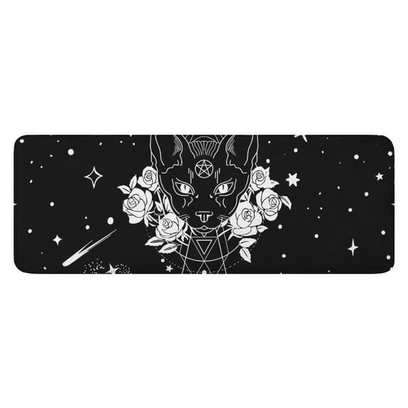 Black Gothic Cat Rose Moon Pattern Kitchen Rug Mat,Kitchen Runner Rugs Non Skid Washable,Decorative Kitchen Floor Mats for Kitchen,Sink,Laundry,17"x47.2"
