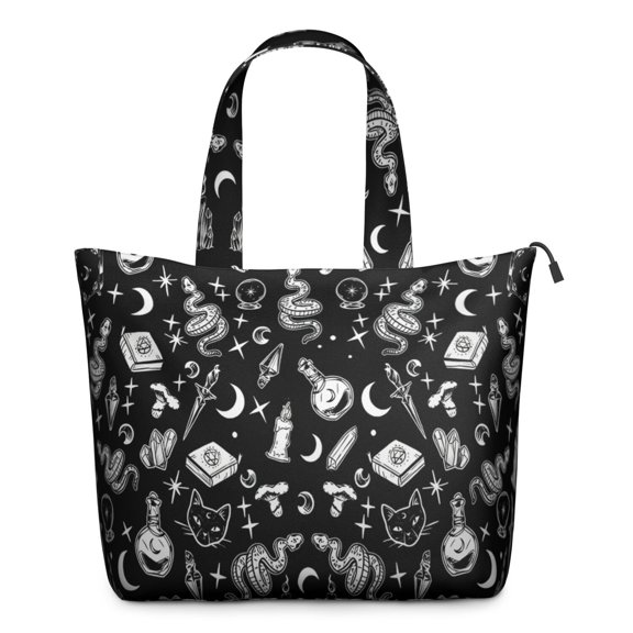 Black Gothic Cat Snake Moon Pattern Travel Tote Bags for Women Carry On,Large Weekender Bags for Women Travel,Multi Functional Duffle Bag for Work,Shopping,Sports