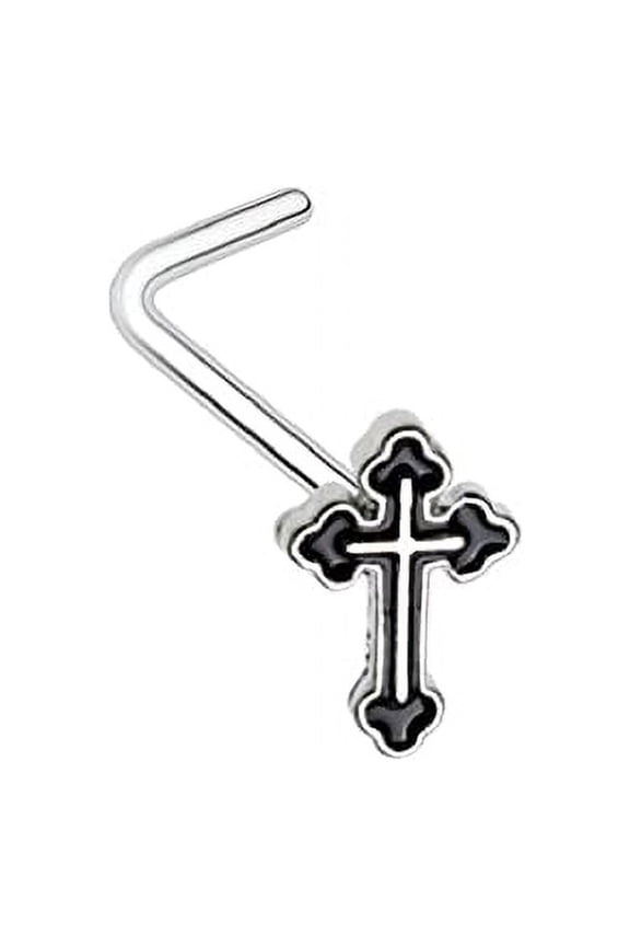 Black Gothic Cross L-Shape Nose Ring Stud L bend