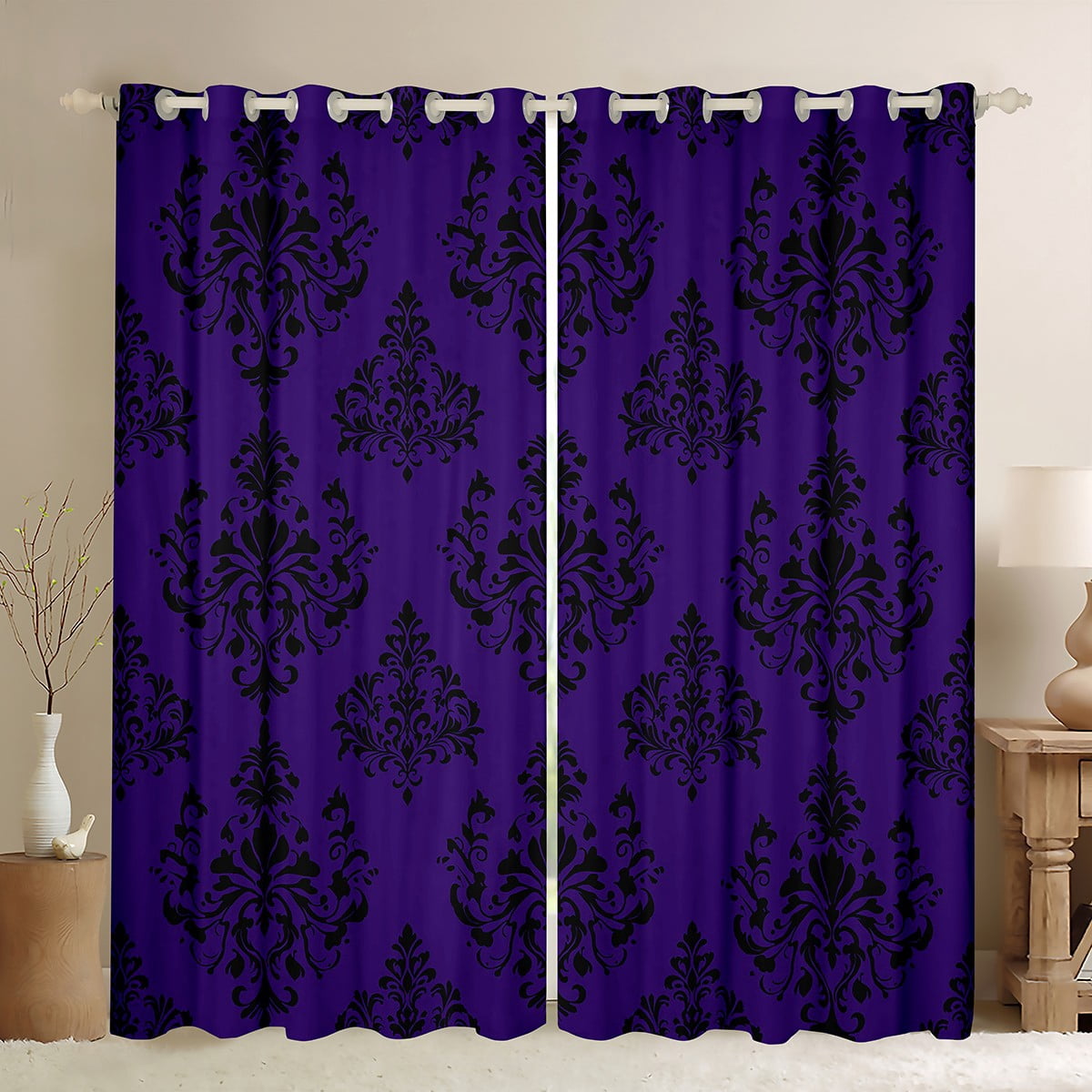 Black Gothic Curtains Adults Gray Damask 30%-50% Blackout Curtains ...