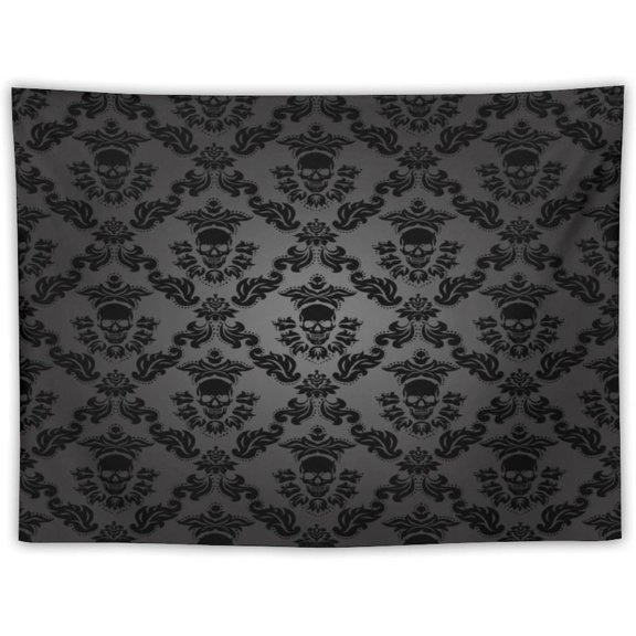 Black Gothic Damask Floral Tapestry, Vintage Baroque Medallion Pattern Wall Hanging Decor, 30 x 40 in