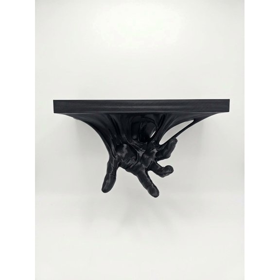 Black Gothic Floating Shelf with Reaching Creepy Hand, Small Wall Mounted Display Shelf for Witchy Decor, Crystal Collections or Candles