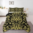 thumbnail image 1 of Black Gothic Full Bedding Set Gold Damask Floral Comforter Set Bohemian Exotic Goth Flower Bedding Comforter Sets Adults Vintage Victorian Baroque Boho Bed Set 2 Pillow Cases, 1 of 7