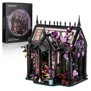 SupreOwls Flower House Building Set for Adults, 1378 Pcs Gothic Greenhouse with LED Lights and Vines, DIY Collectible Display Model
