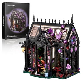 SupreOwls Flower House Building Set for Adults, 1378 Pcs Gothic Greenhouse with LED Lights and Vines, DIY Collectible Display Model