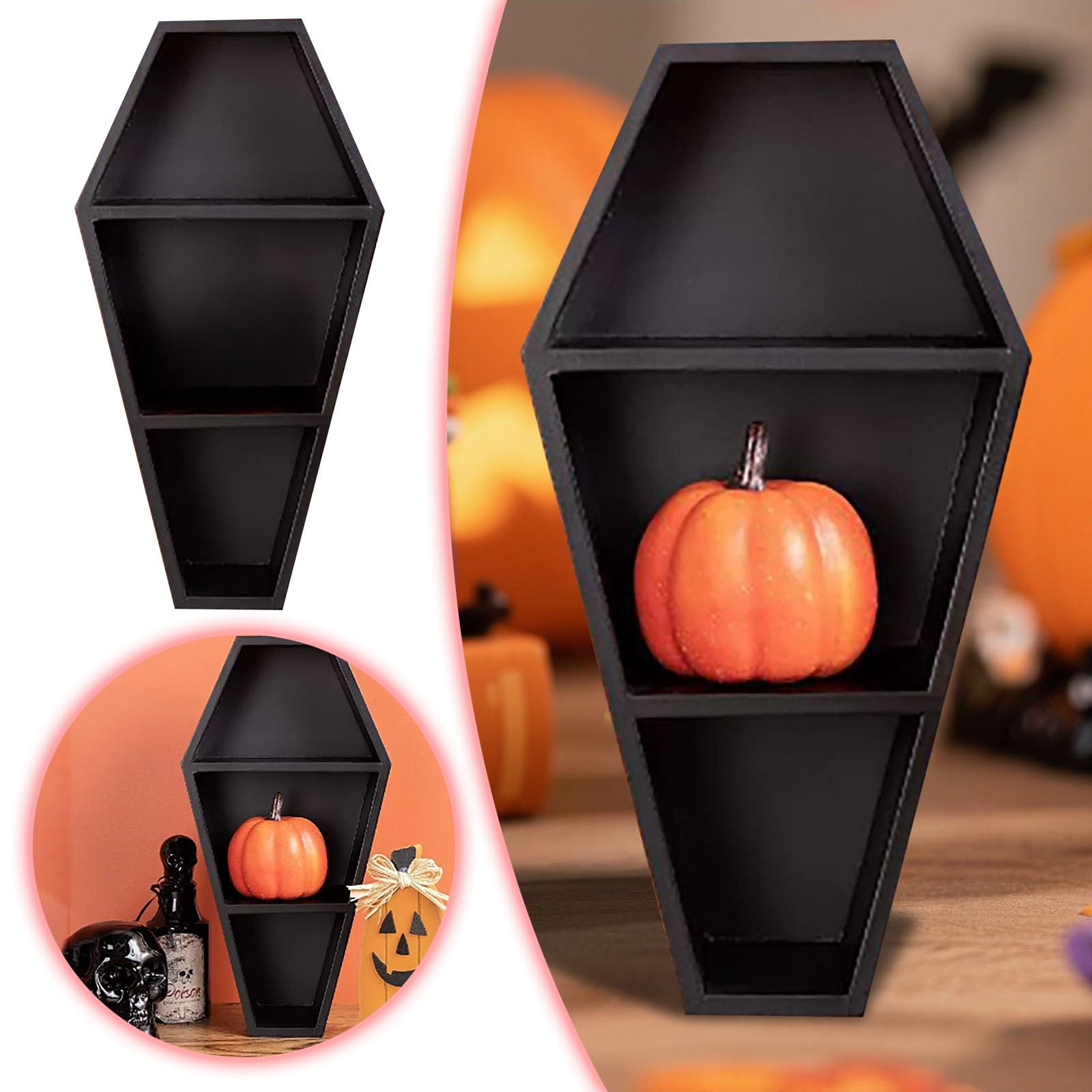 Black Gothic Halloween Coffin Storage Shelf Coffin-Shaped Display Rack ...