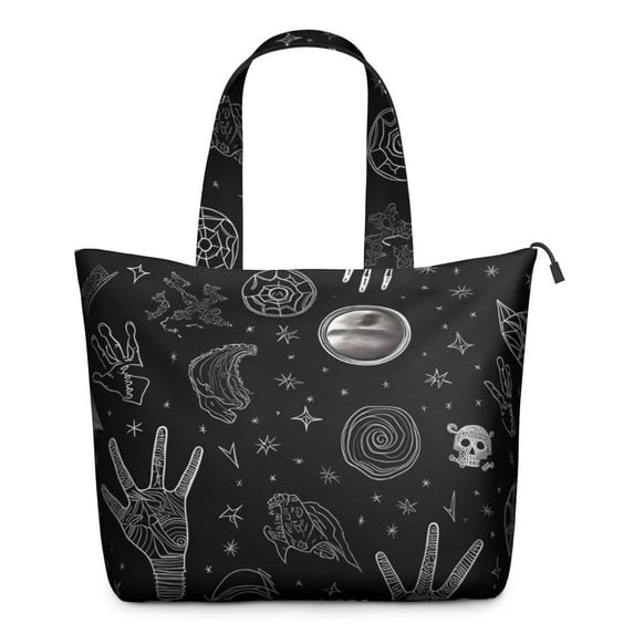 Black Gothic Hand Skull Star Pattern Travel Tote Bags for Women Carry On,Large Weekender Bags for Women Travel,Multi Functional Duffle Bag for Work,Shopping,Sports