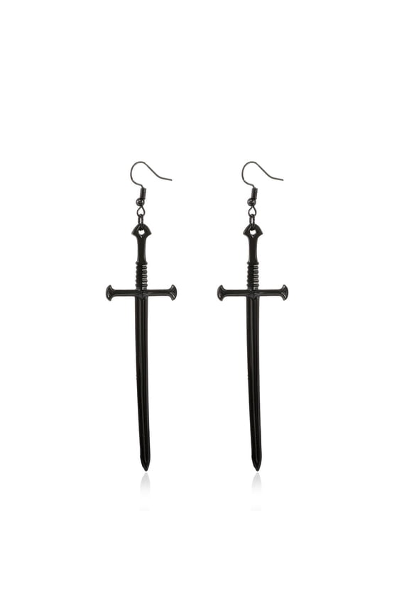 Black Gothic Long Sword Hook Hoop Earrings Punk Knife Dangle Drop Earrings for Women