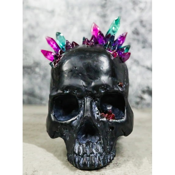 Black Gothic Macabre Spiky Two Tones Crystal Cavern Mine Cranium Skull Figurine